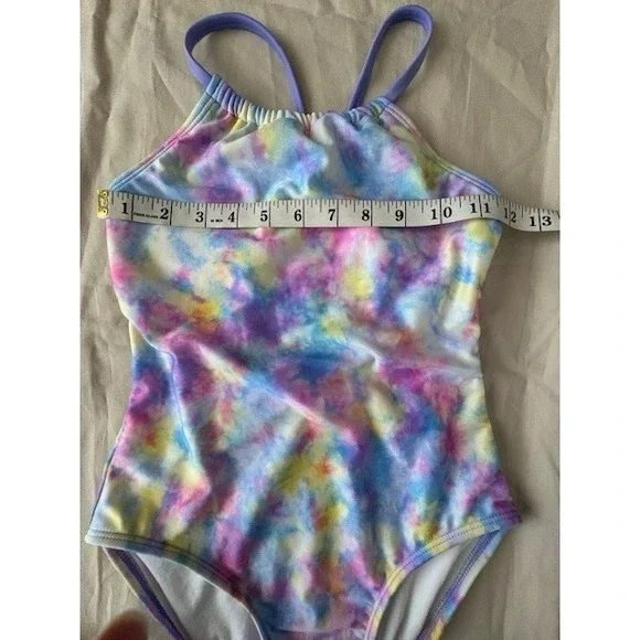Cat & Jack Girls Sz L10/12 Swimsuit Multicolor Tie Dye One Piece Crisscross Back - Picture 6 of 10